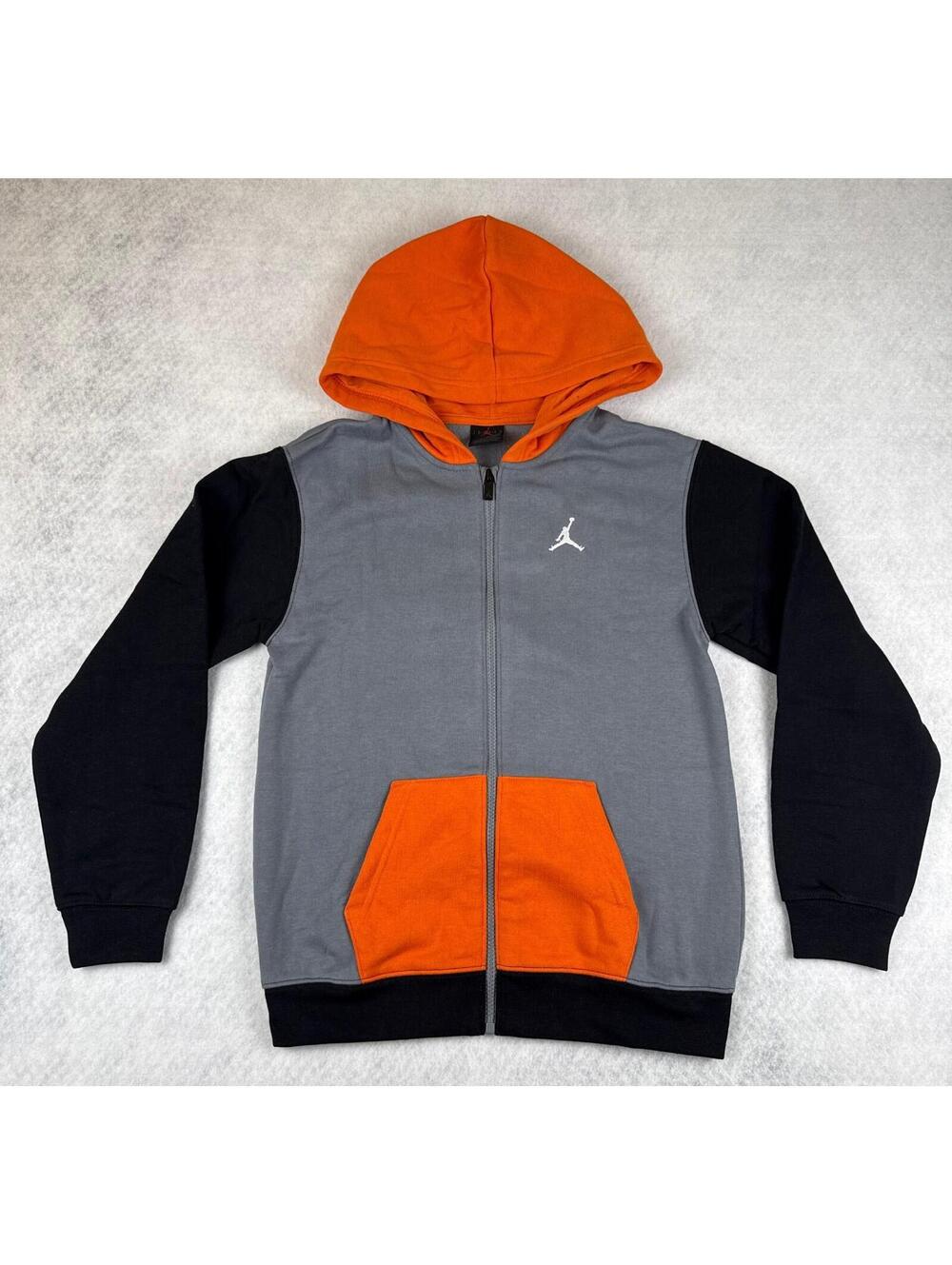 Jordan Boys XL Gray Orange Black Jumpman Full Zip Hoodie Fleece NWT